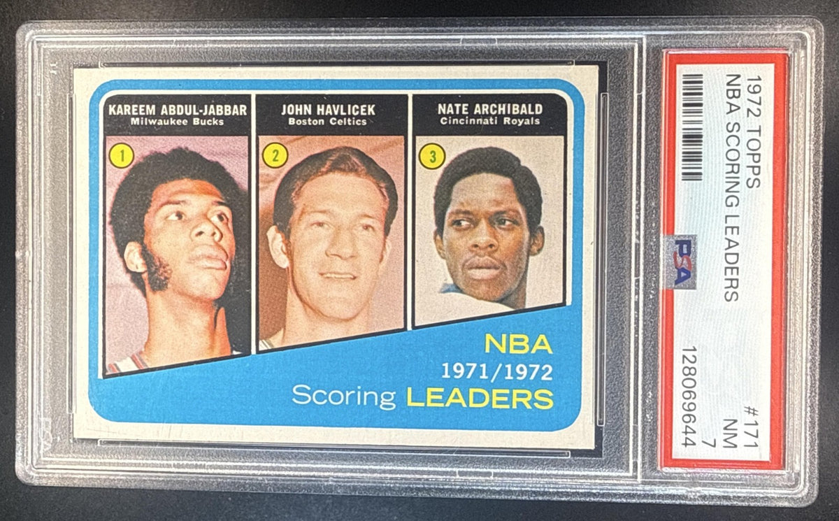 1972 Topps Scoring Leaders Kareem Abdul-Jabbar John Havlicek Nate Archibald PSA