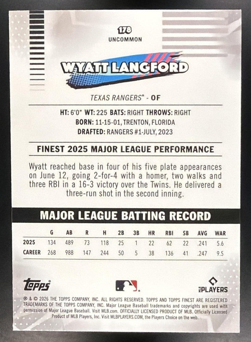 WYATT LANGFORD 2026 TOPPS FINEST #178 UNCOMMON RANGERS