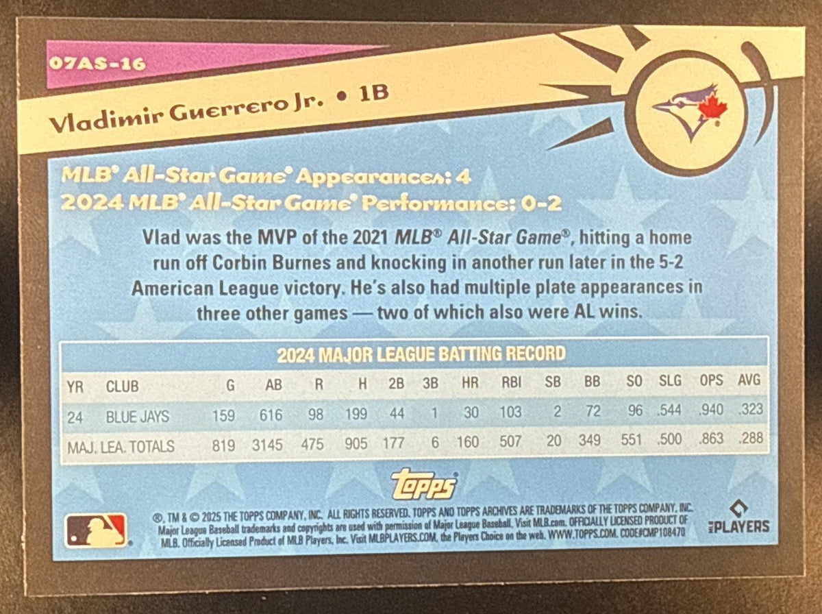 VLADIMIR GUERRERO JR. 2025 TOPPS ARCHIVES #07AS-16 2007 ALL STARS BLUE JAYS