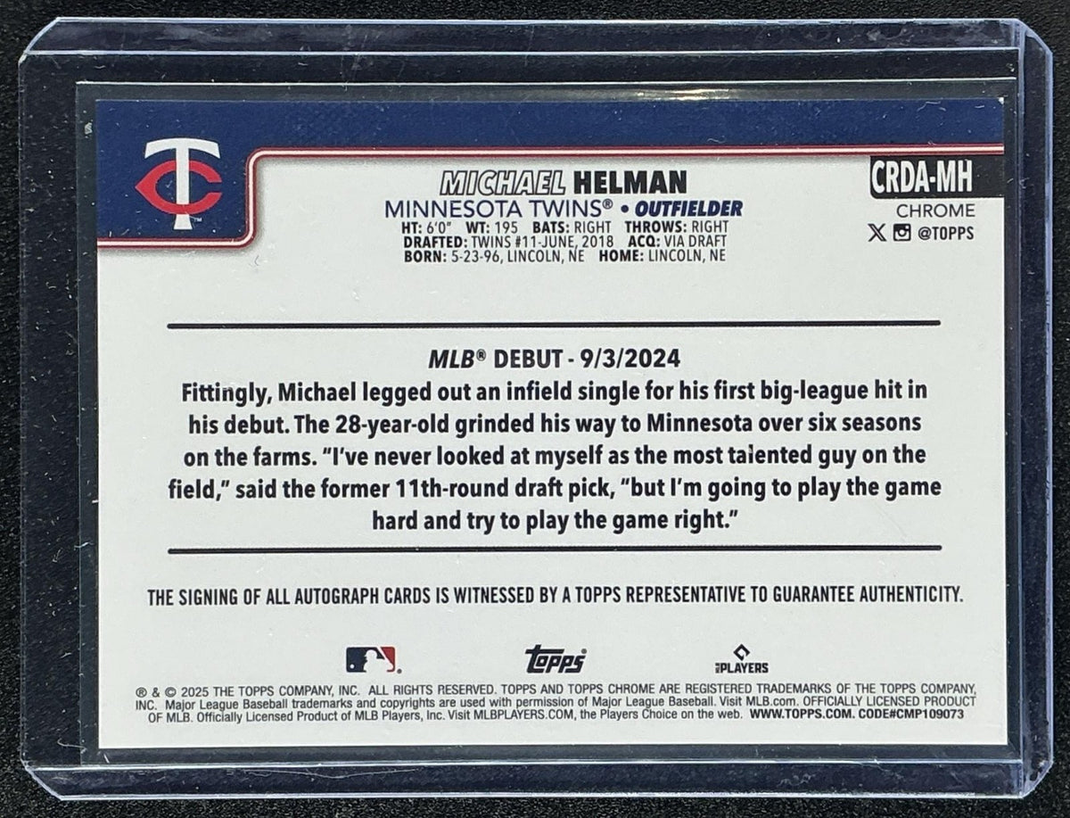 2025 Topps Chrome Update Michael Helman Rookie Debut Auto Purple Speckle /299 RC