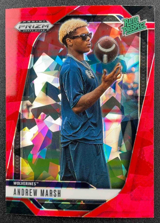2025 Panini Prizm Draft Picks Andrew Marsh #157 Red Ice Rated Prospect