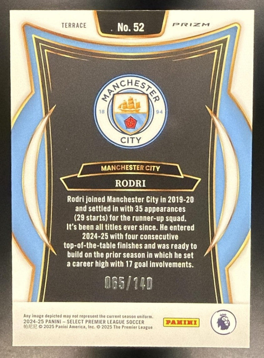 RODRI 2024-25 PANINI SELECT PREMIER LEAGUE #52 TERRACE PURPLE 65/140 MAN CITY