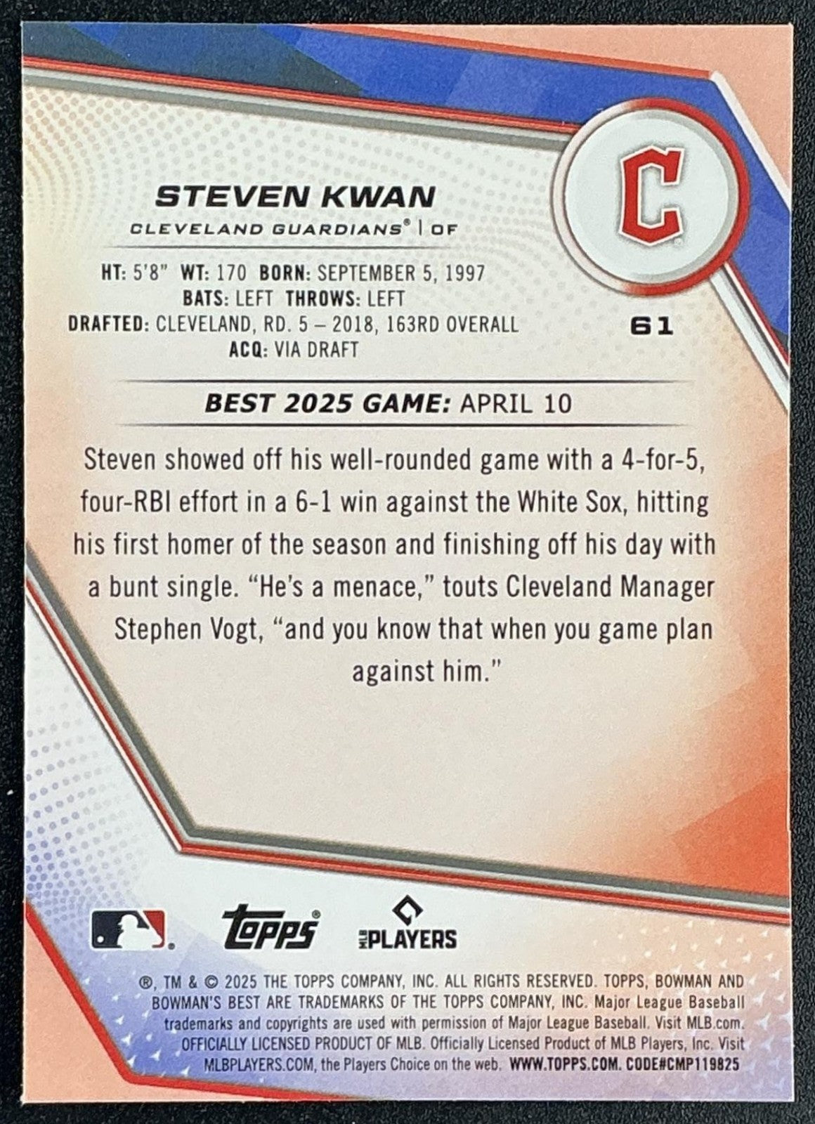 STEVEN KWAN 2025 BOWMAN'S BEST #61 GUARDIANS