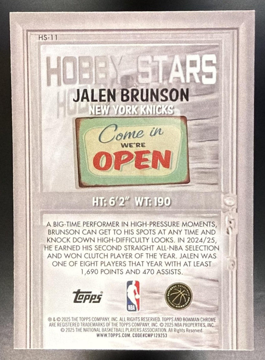 JALEN BRUNSON 2025-26 BOWMAN #HS-11 CHROME HOBBY STARS KNICKS