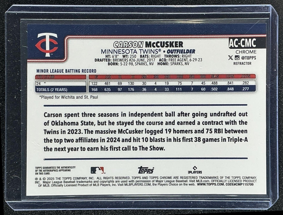 CARSON MCCUSKER 2025 TOPPS CHROME UPDATE #AC-CMC AUTO REFRACTOR 437/499 RC TWINS
