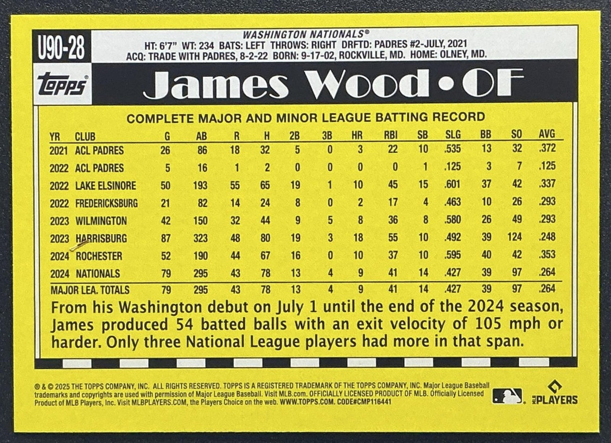 JAMES WOOD 2025 TOPPS UPDATE #U90-28 1990 RC NATIONALS