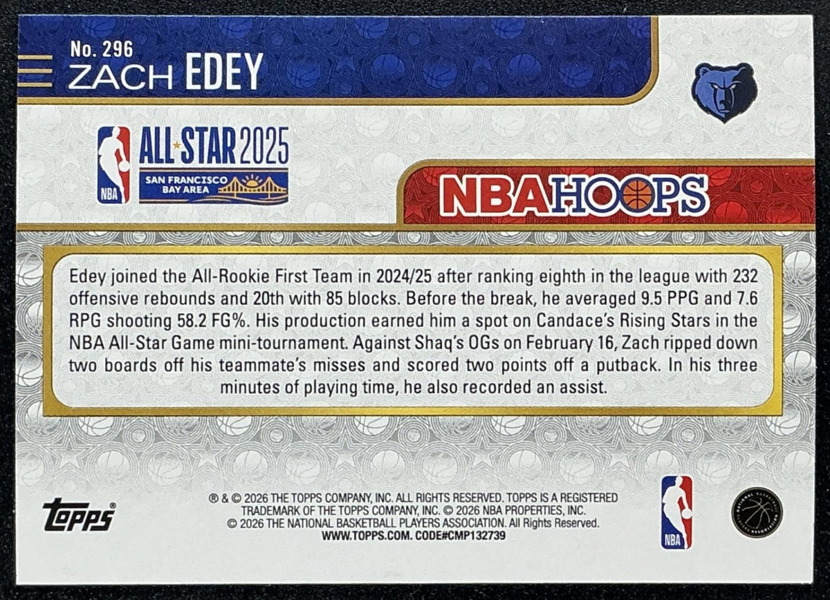 ZACH EDEY 2025-26 TOPPS HOOPS #296 ALL-STAR GRIZZLIES