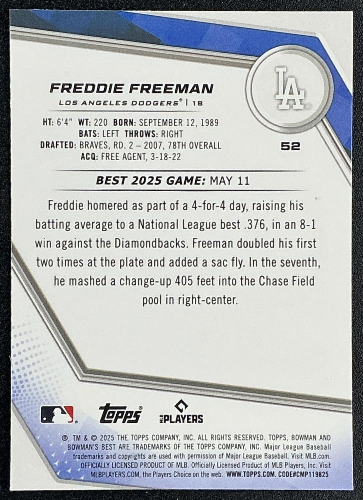 FREDDIE FREEMAN 2025 BOWMAN'S BEST #52 DODGERS