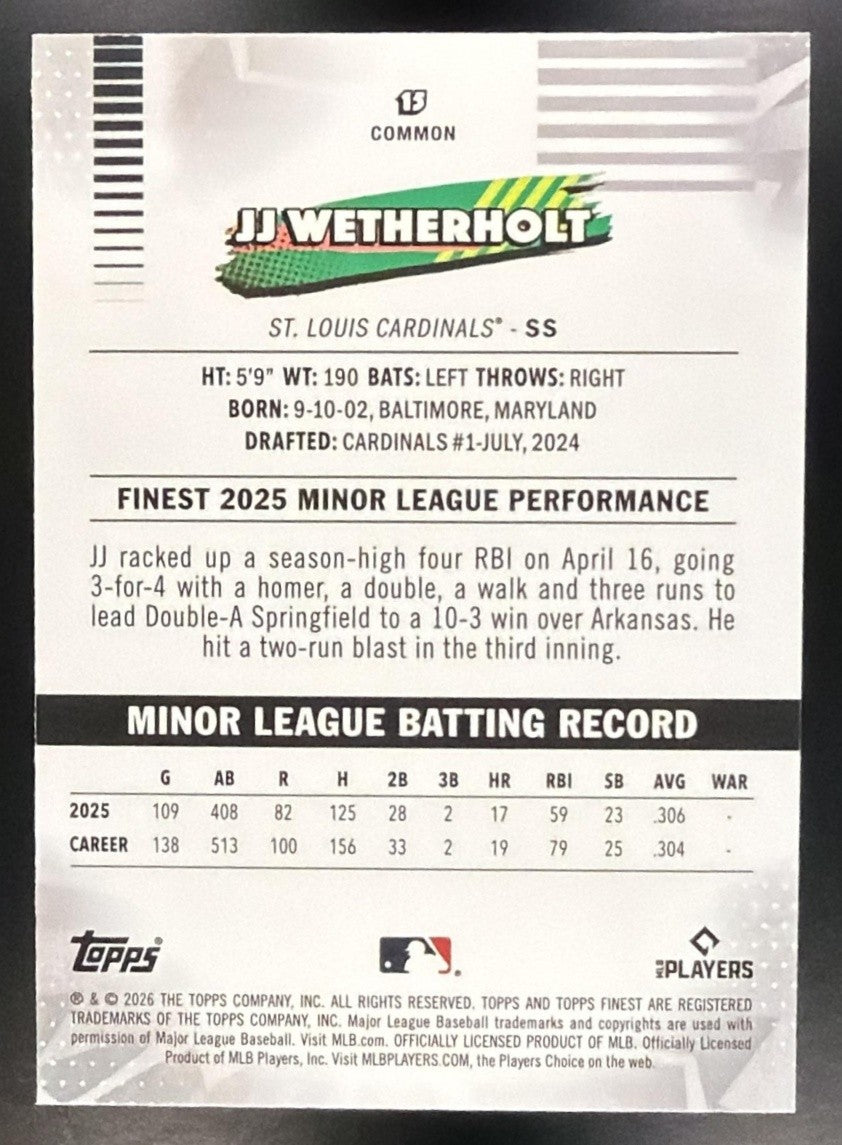 JJ WETHERHOLT 2026 TOPPS FINEST #15 RC CARDINALS