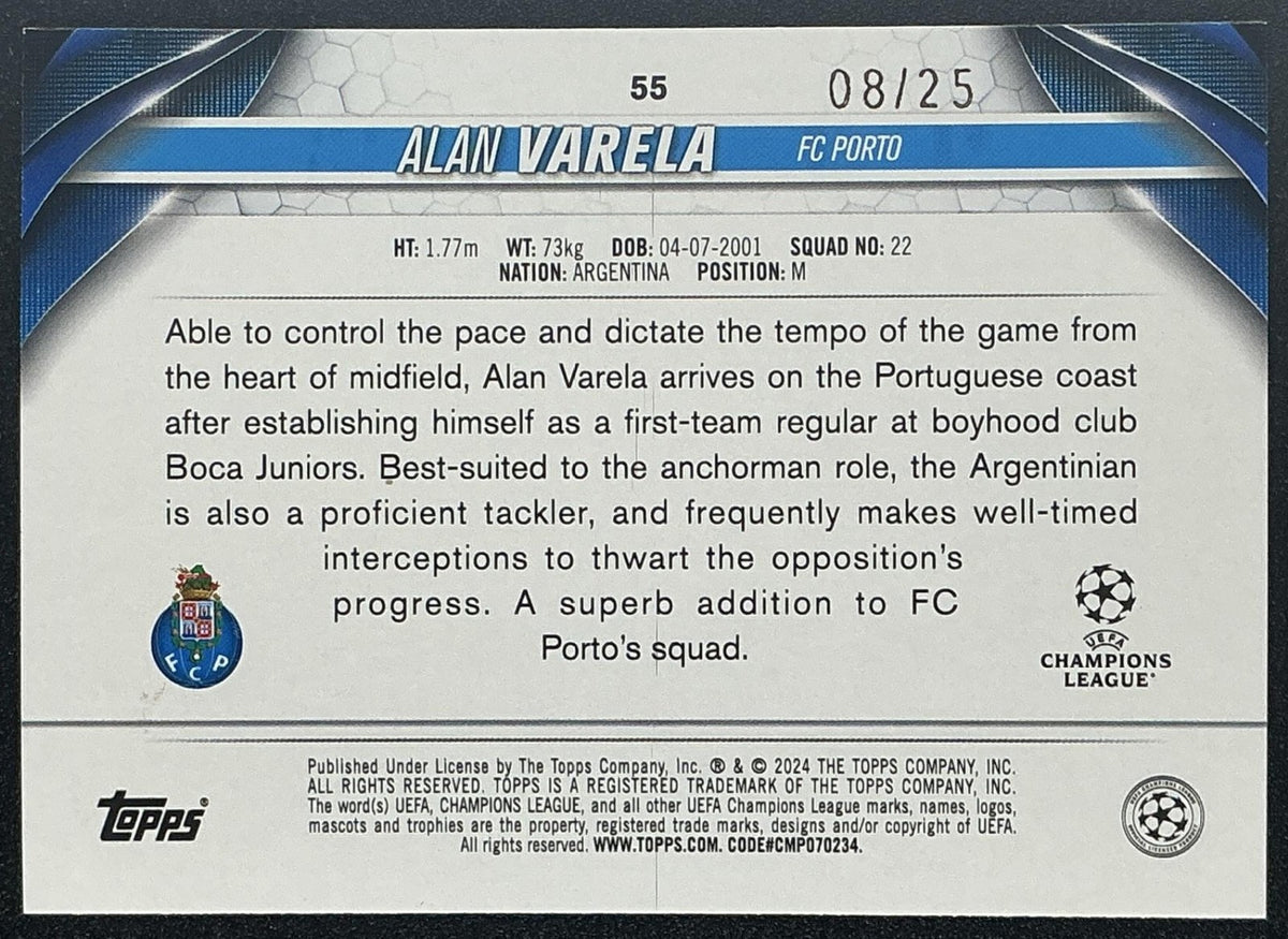 2023 Topps UEFA Club Competitions Jade Edition Alan Varela #55 Orange /25
