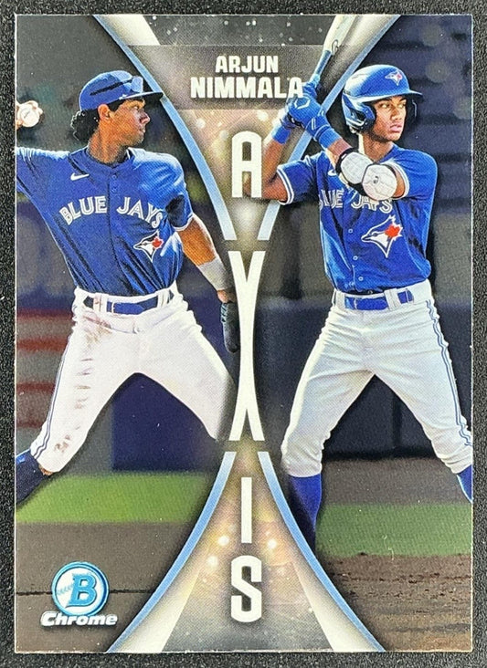 ARJUN NIMMALA 2025 BOWMAN DRAFT #A-20 AXIS CHROME BLUE JAYS