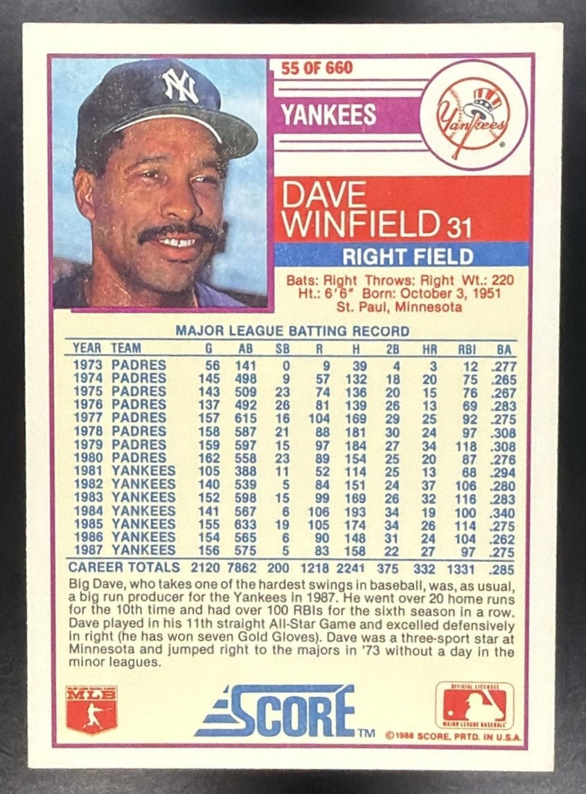 DAVE WINFIELD 1988 SCORE #55 YANKEES
