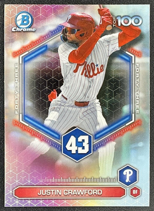 JUSTIN CRAWFORD 2026 BOWMAN #BTP-43 SCOUTS TOP 100 CHROME PHILLIES