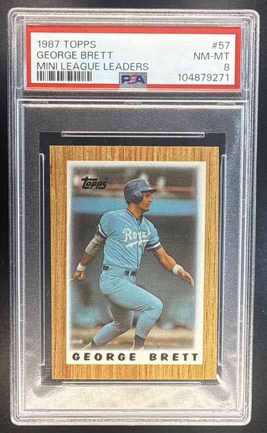GEORGE BRETT 1987 TOPPS MAJOR LEAGUE LEADERS MINIS #57 ROYALS PSA 8
