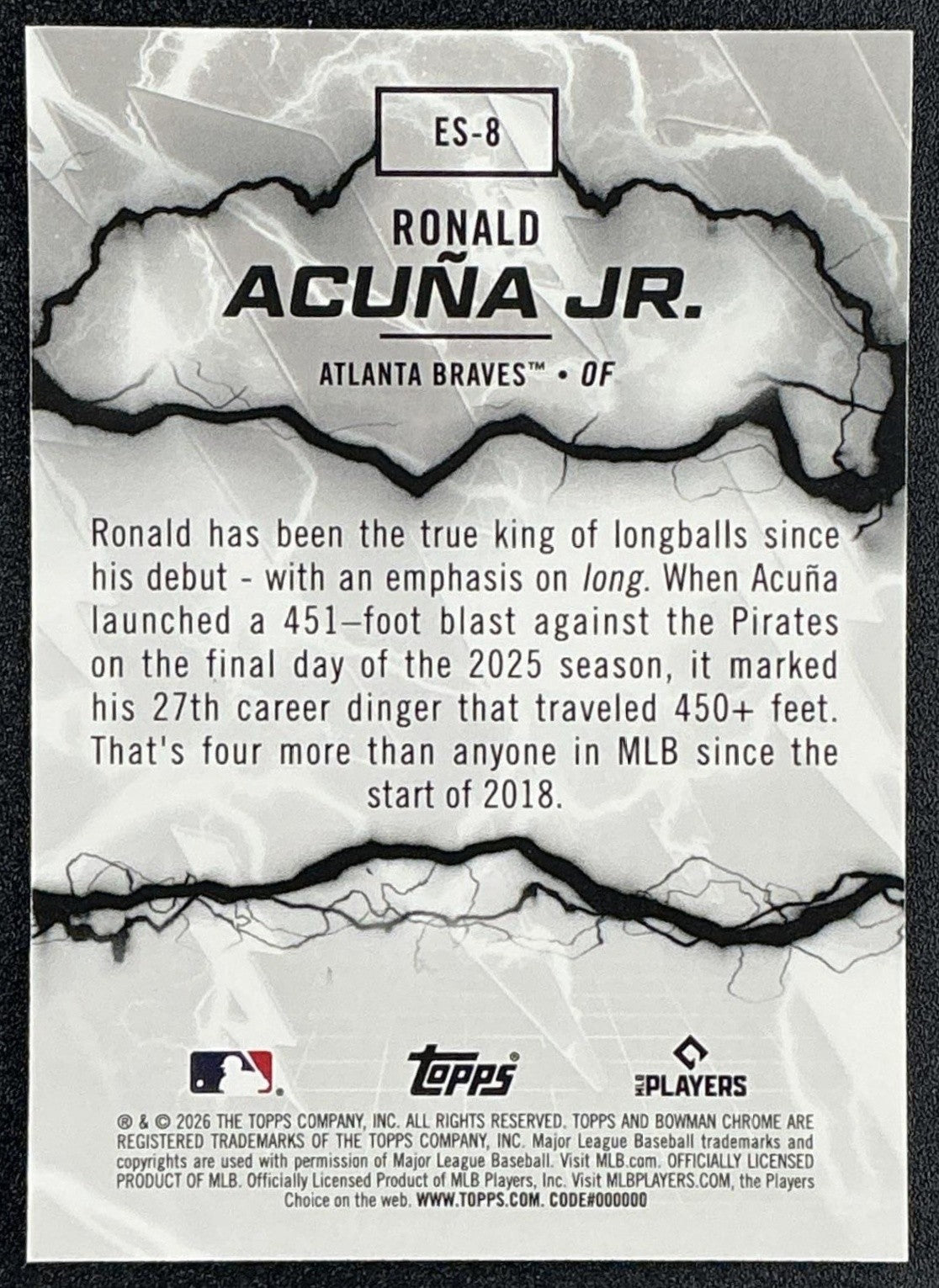 RONALD ACUNA JR. 2026 BOWMAN #ES-8 ELECTRIC SLUGGERS CHROME BRAVES