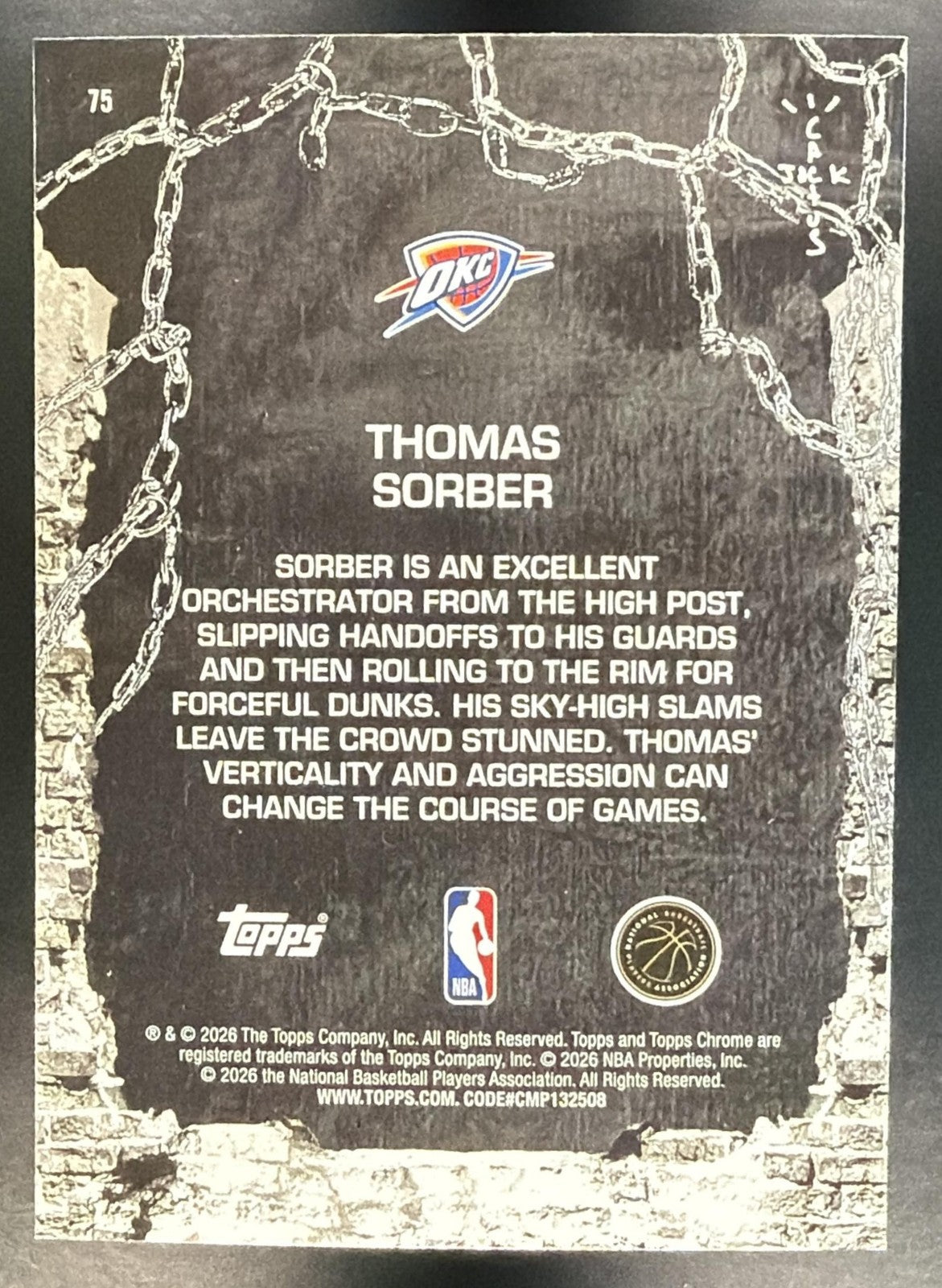 THOMAS SORBER 2025-26 TOPPS CHROME X CACTUS JACK #75 RC THUNDER