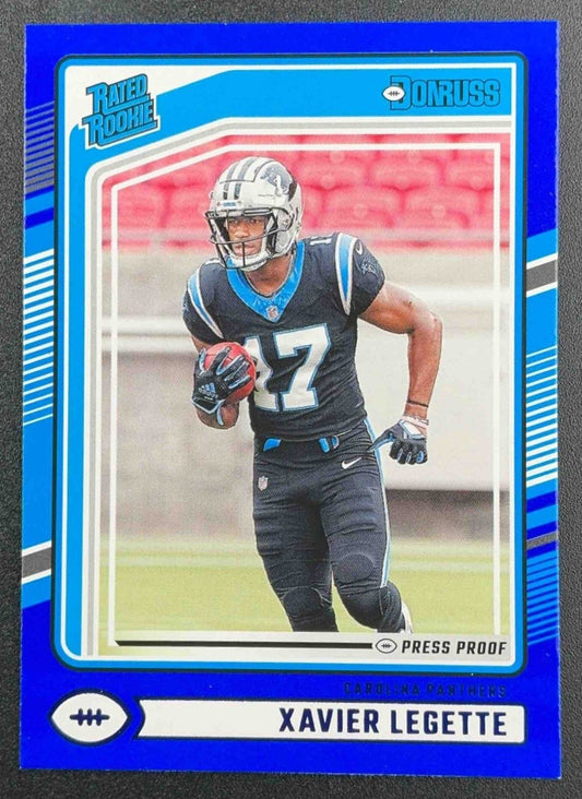 XAVIER LEGETTE 2024 PANINI DONRUSS #323 PRESS PROOF BLUE RATED ROOKIE PANTHERS