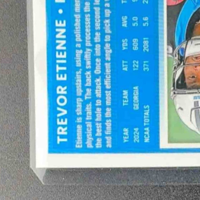 2025 Panini Donruss Optic Trevor Etienne #222 Rated Rookie Blue Hyper Prizm