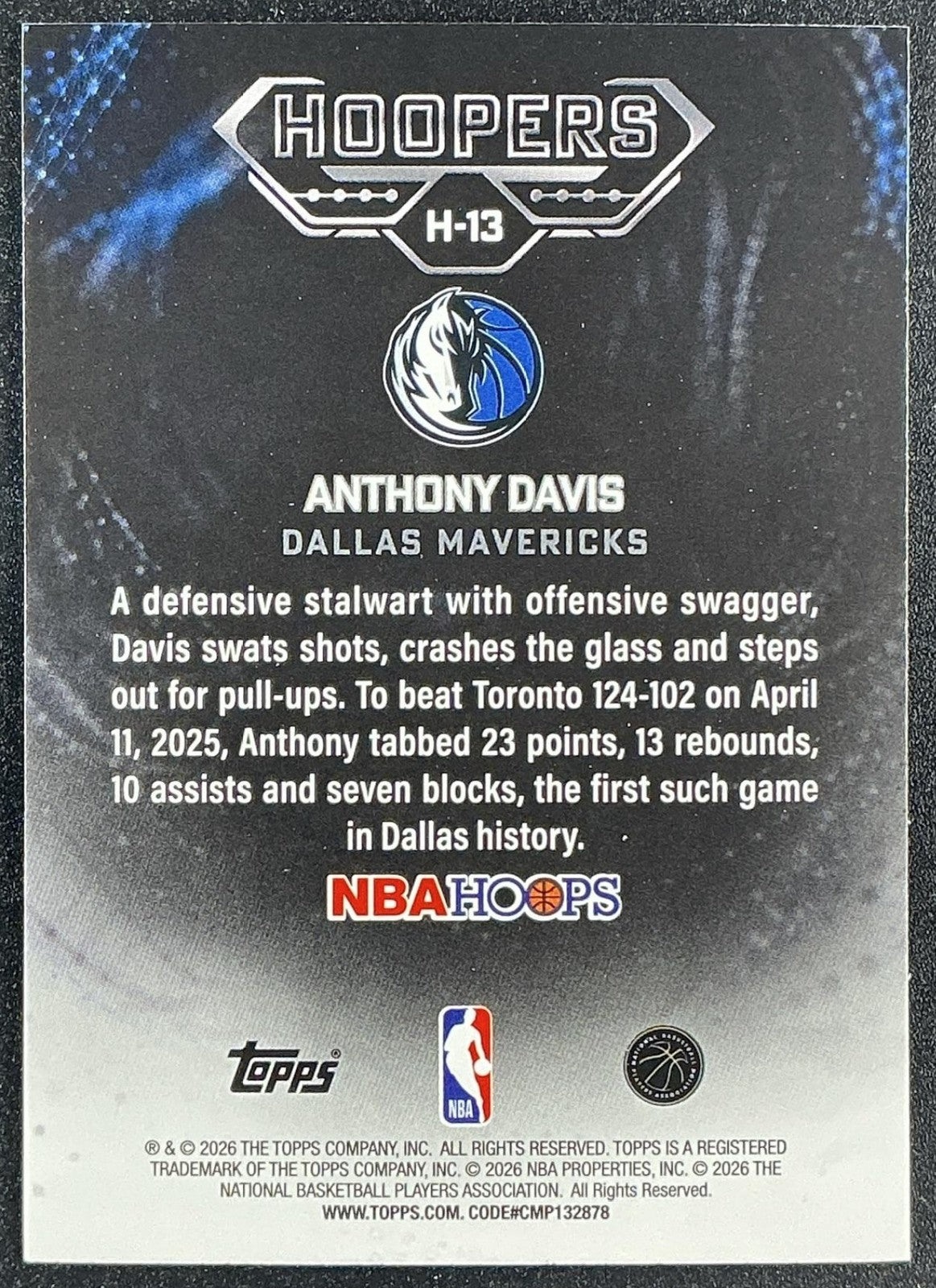 ANTHONY DAVIS 2025-26 TOPPS HOOPS #H-13 HOOPERS RAINBOW FOIL MAVERICKS