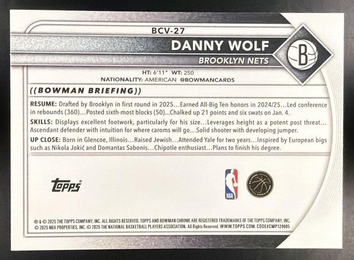 DANNY WOLF 2025-26 BOWMAN #BCV-27 CHROME RC NETS