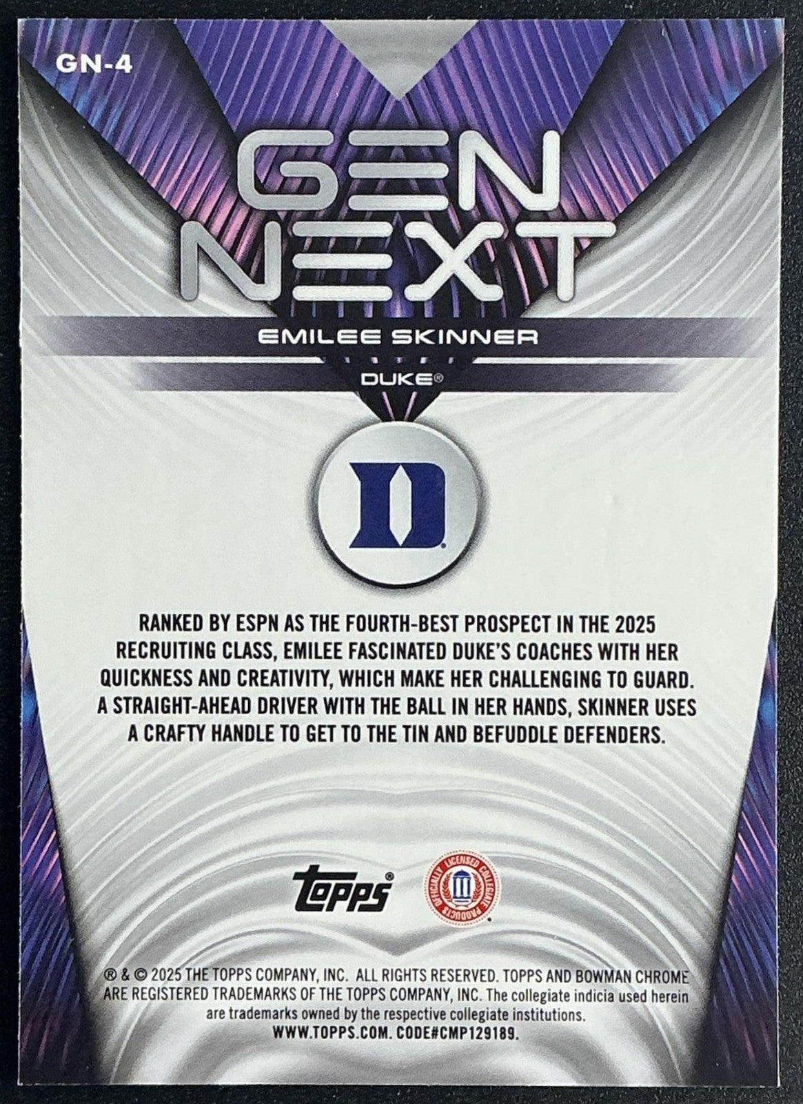 EMILEE SKINNER 2025-26 BOWMAN #GN-4 GEN NEXT CHROME BLUE DEVILS