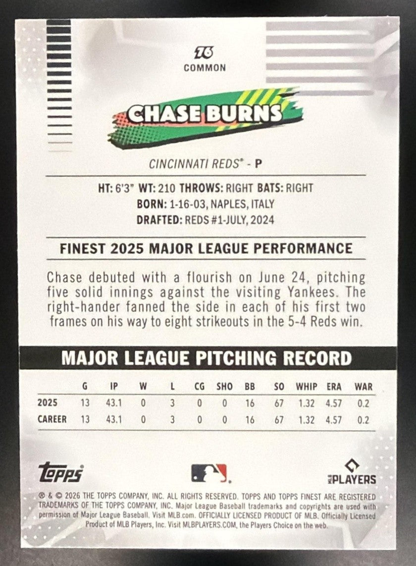 CHASE BURNS 2026 TOPPS FINEST #76 RC REDS