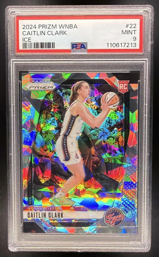 CAITLIN CLARK 2024 PANINI WNBA PRIZM #22 ICE RC FEVER PSA 9