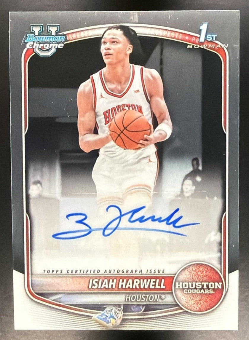 ISIAH HARWELL 2025-26 BOWMAN #CPA-IH CHROME AUTO 1ST PROSPECT COUGARS