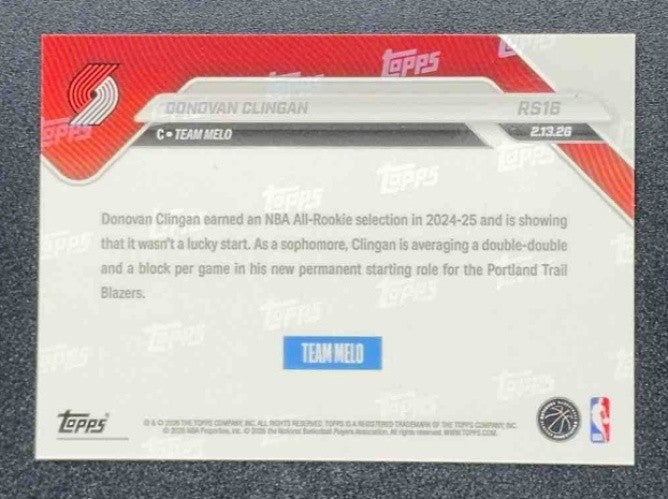 Donovan Clingan 2026 Topps NOW Rising Stars Blazers #RS16 NBA LOGO FOIL
