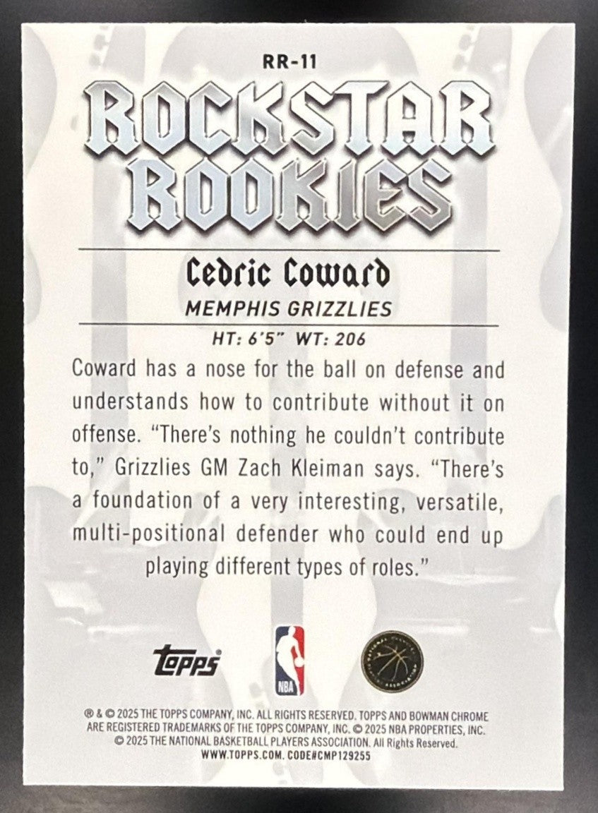 CEDRIC COWARD 2025-26 BOWMAN #RR-11 CHROME ROCKSTAR ROOKIES RC GRIZZLIES