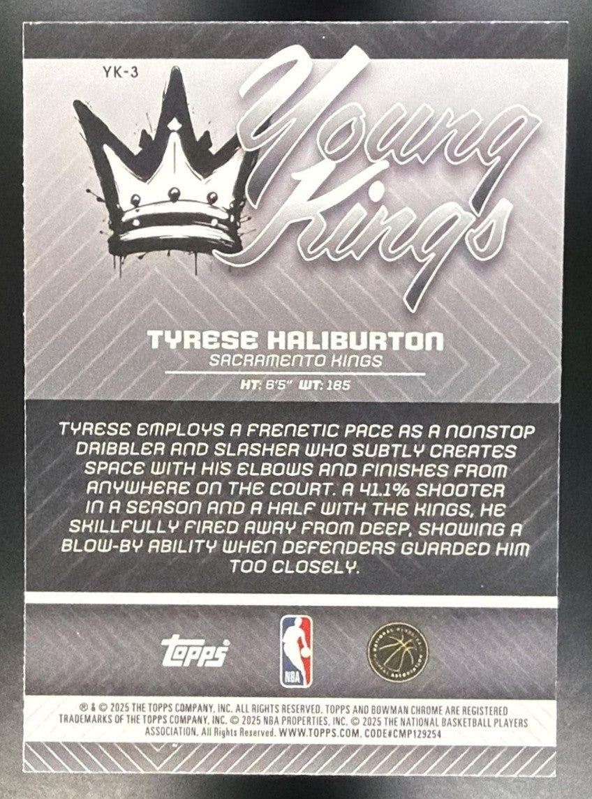 TYRESE HALIBURTON 2025-26 BOWMAN #YK-3 CHROME YOUNG KINGS