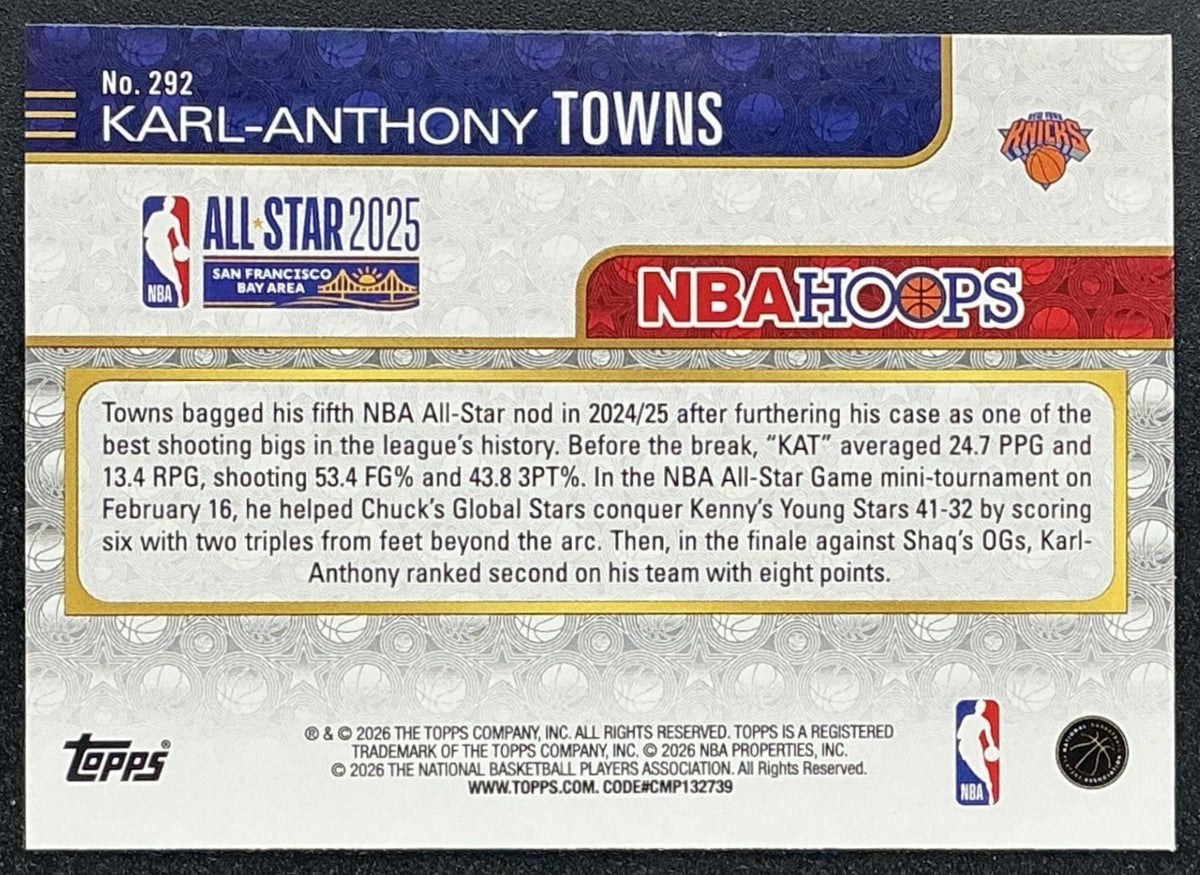 KARL-ANTHONY TOWNS 2025-26 TOPPS HOOPS #292 RAINBOW FOIL ALL-STAR KNICKS