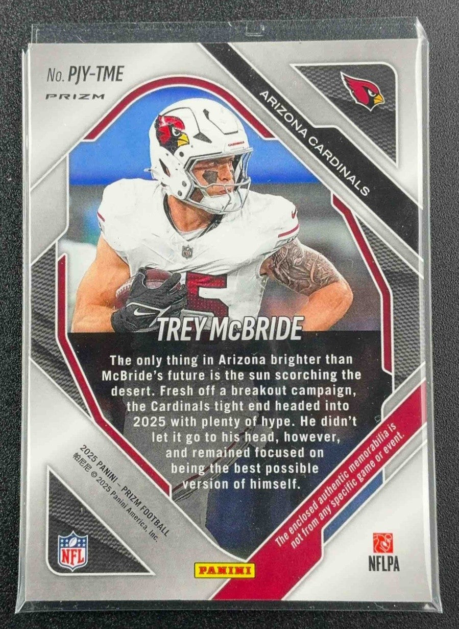 2025 Panini Prizm Trey McBride #PJY-TME Premier Jerseys Neon Green Pulsar MEM