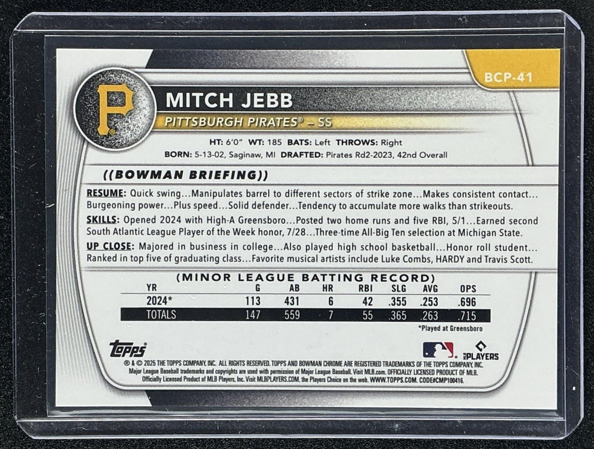 2025 Bowman Mitch Jebb #BCP-41 Chrome Purple Geometric Refractor /250 1st