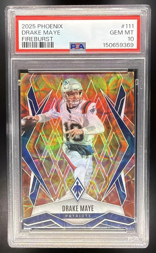 DRAKE MAYE 2025 PANINI PHOENIX #111 FIREBURST /350 PATRIOTS PSA 10