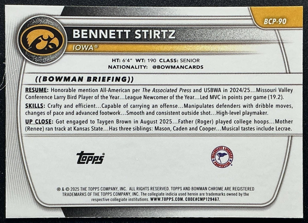 2025 Bowman Bennett Stirtz #BCP-90 Chrome Mojo Refractor 1st Prospect