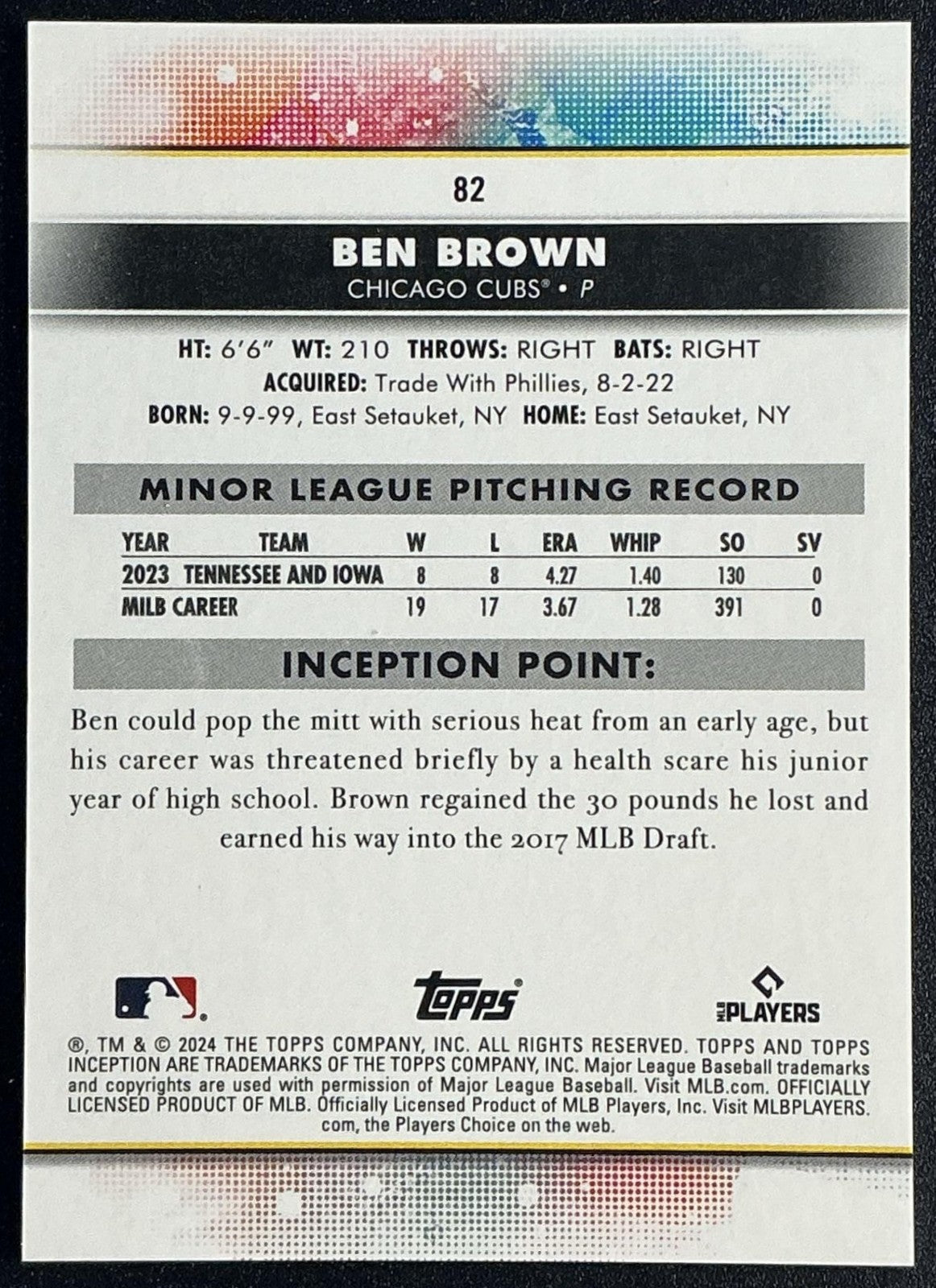 BEN BROWN 2024 TOPPS INCEPTION #82 RC CUBS