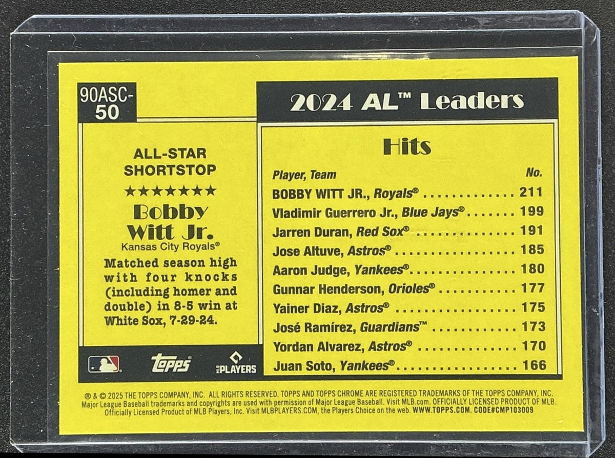 2025 Topps Bobby Witt Jr. #90ASC-50 1990 Chrome Baseball All-Star Silver Pack