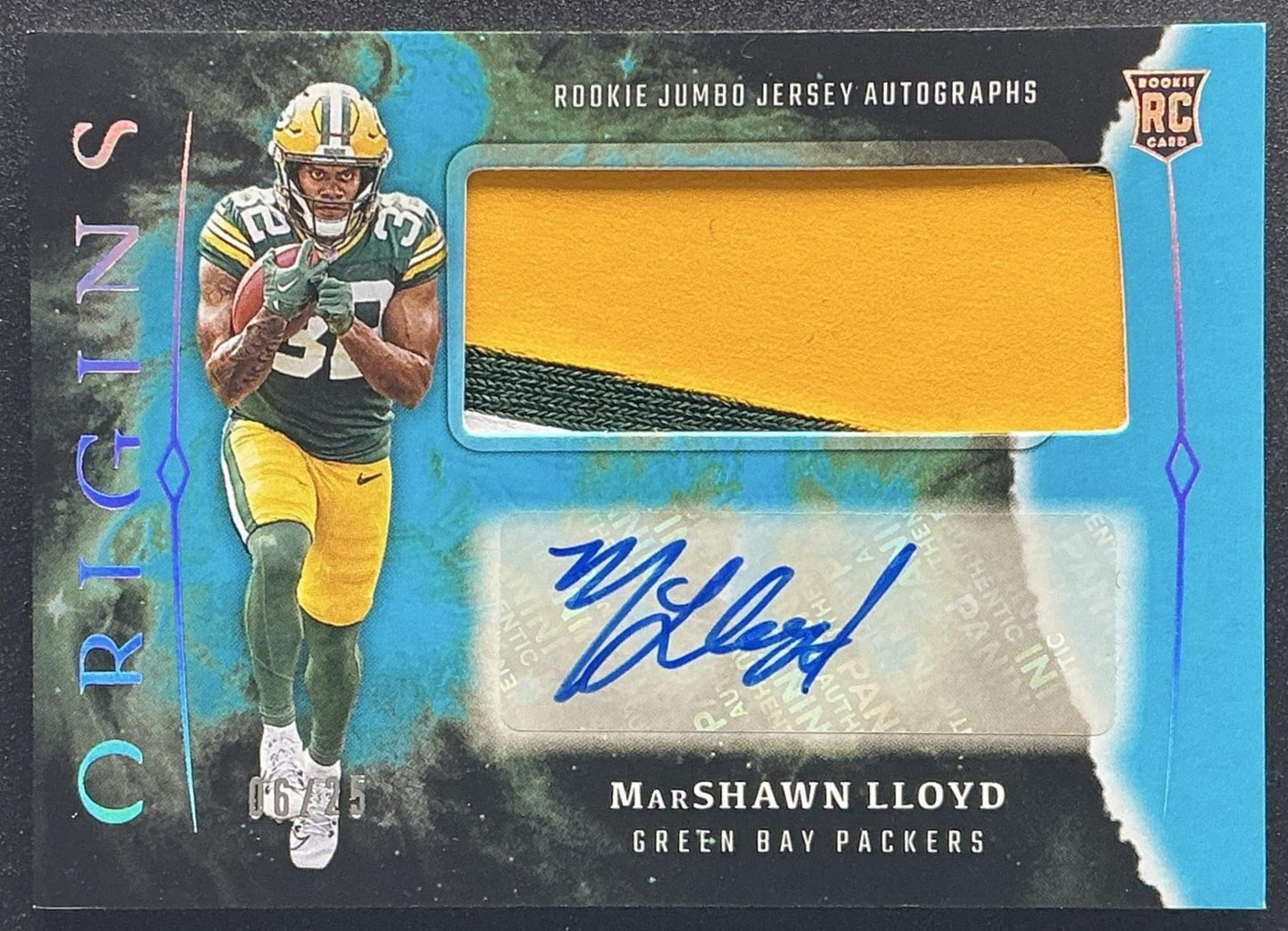 2024 Origins MarShawn Lloyd Rookie Jumbo Jersey Auto Turquoise Patch /25 RC