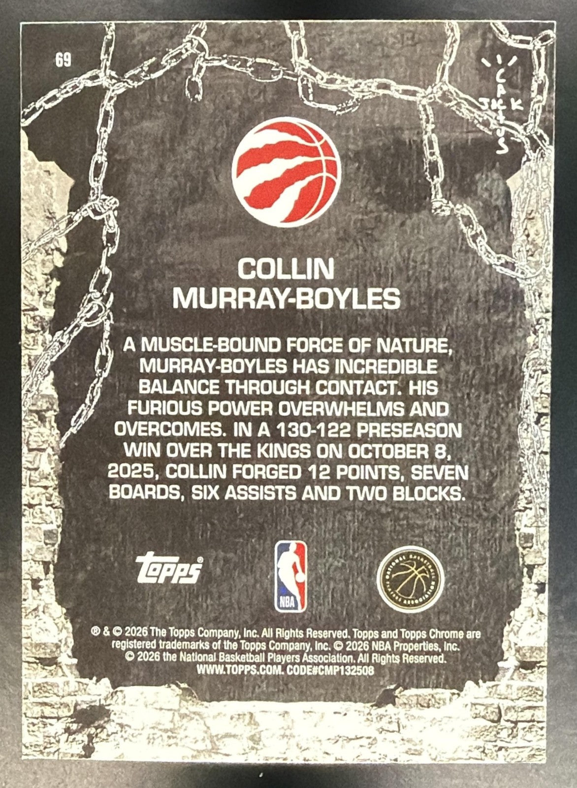 COLLIN MURRAY-BOYLES 2025-26 TOPPS CHROME X CACTUS JACK #69 RC RAPTORS