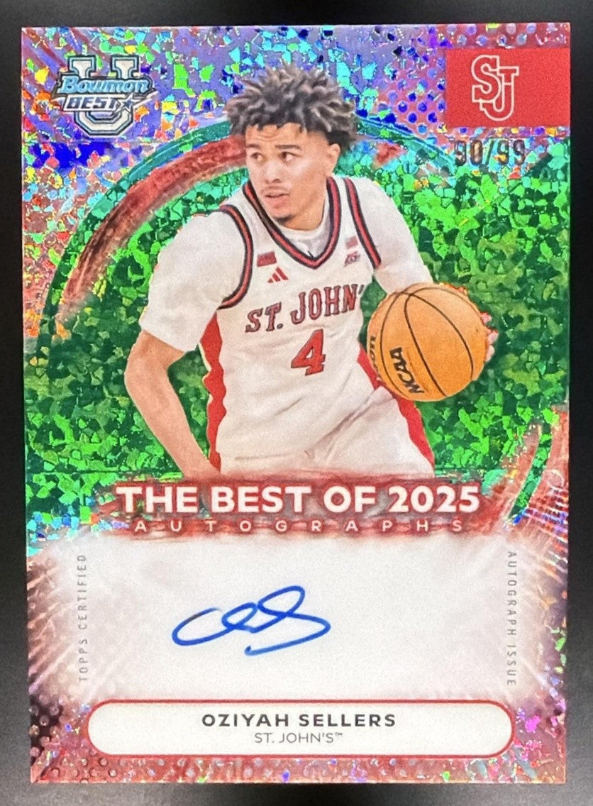 2025 Bowman Best University Oziyah Sellers Auto Green Mini-Diamond Refractor /99