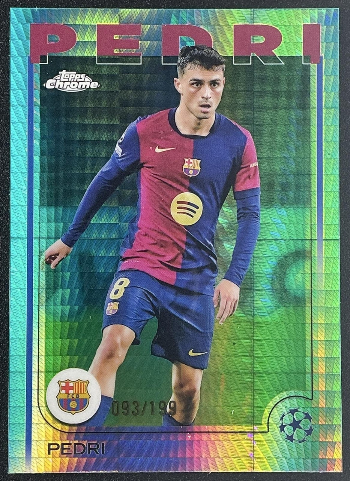 2024 Topps Chrome UEFA Club Competitions Pedri #174 Aqua Prism Refractor /199
