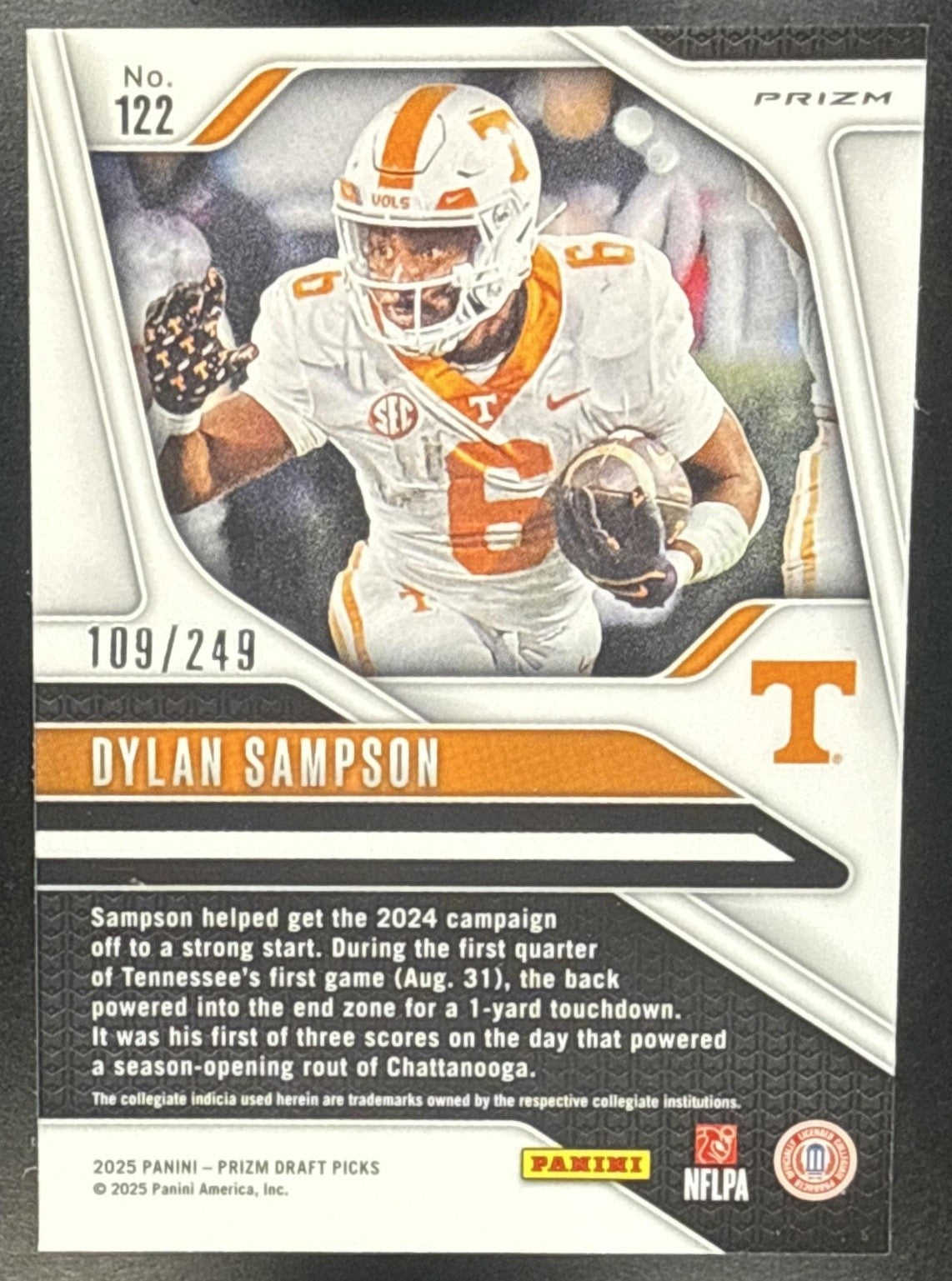 DYLAN SAMPSON 2025 PANINI PRIZM DRAFT PICKS #122 BLUE 109/249 RC VOLUNTEERS