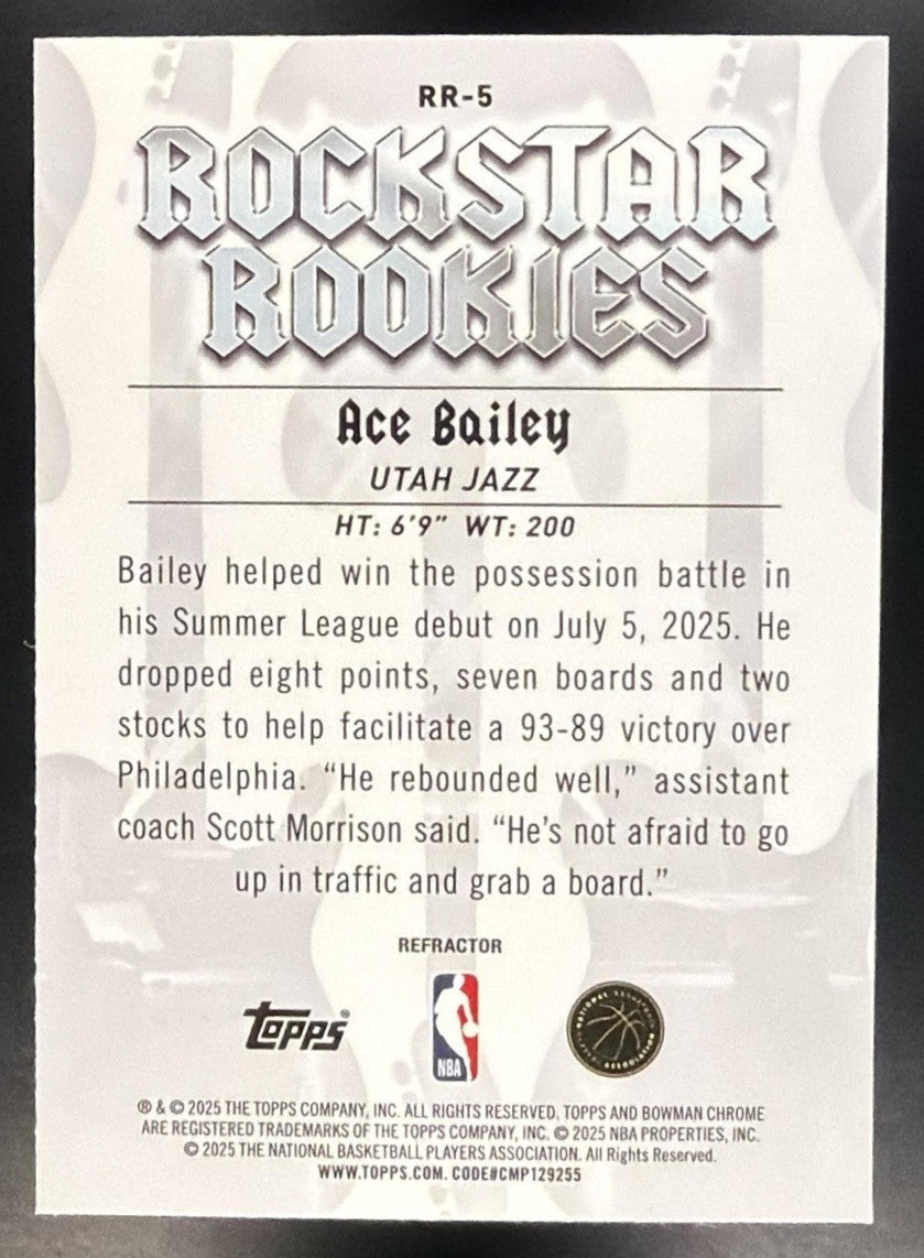 ACE BAILEY 2025-26 BOWMAN #RR-5 CHROME ROCKSTAR ROOKIES REFRACTOR RC JAZZ