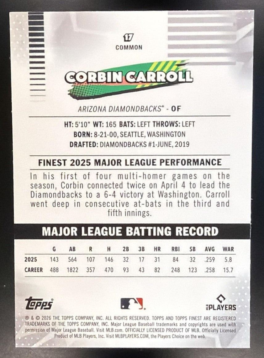 CORBIN CARROLL 2026 TOPPS FINEST #17 DIAMONDBACKS