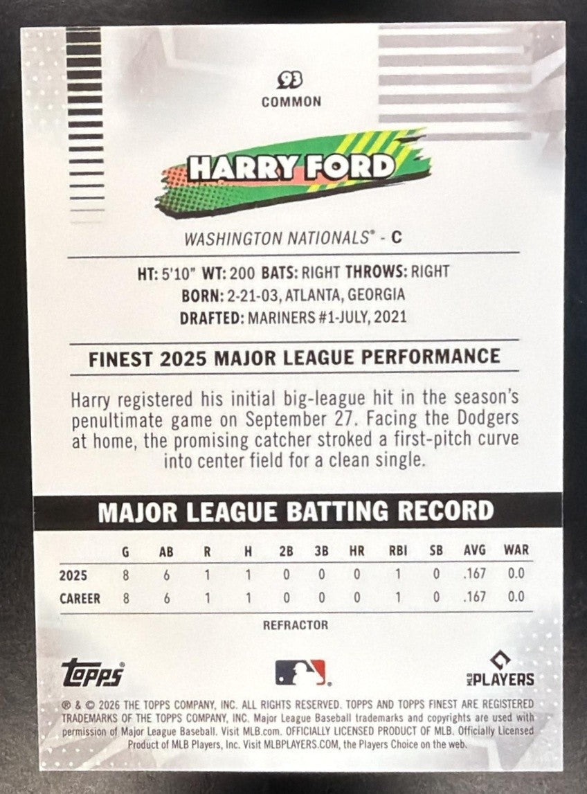 HARRY FORD 2026 TOPPS FINEST #93 REFRACTOR RC NATIONALS