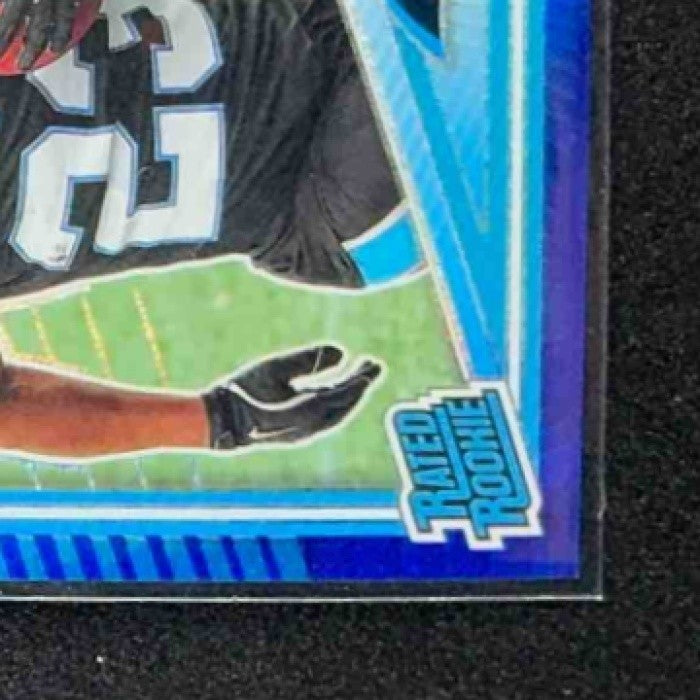 2025 Panini Donruss Optic Trevor Etienne #222 Rated Rookie Blue Hyper Prizm