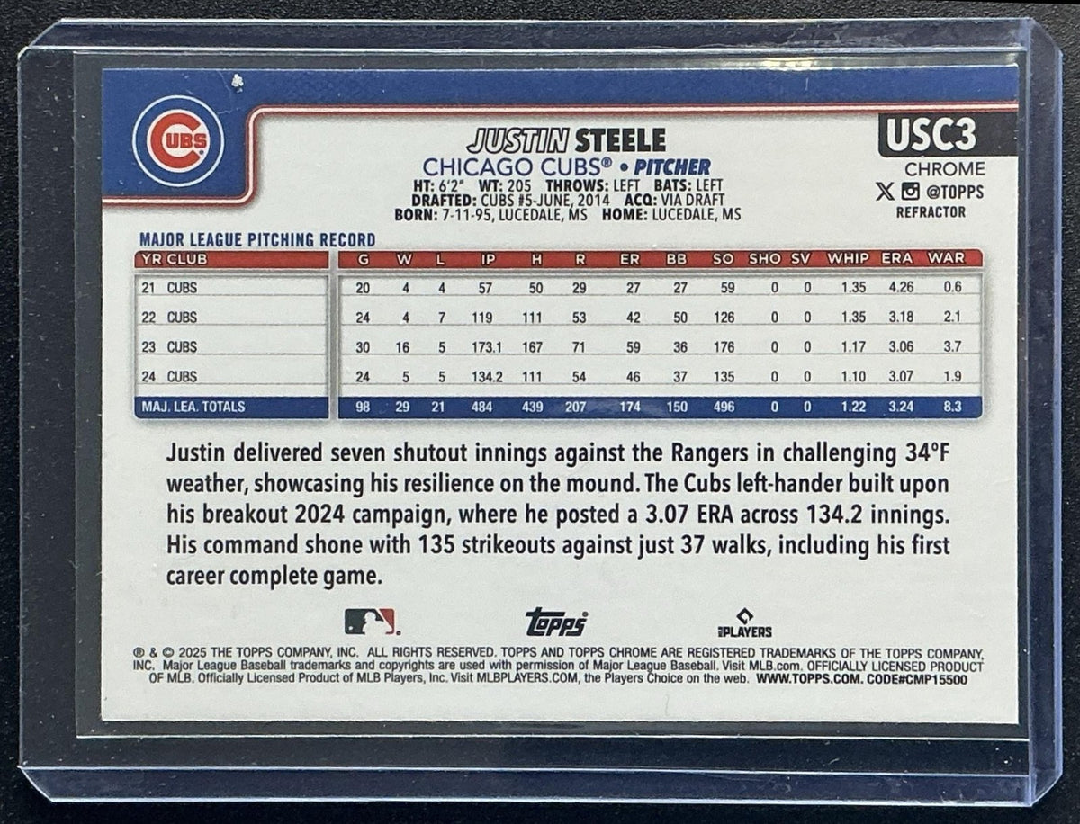 JUSTIN STEELE 2025 TOPPS CHROME UPDATE #USC3 REFRACTOR CUBS