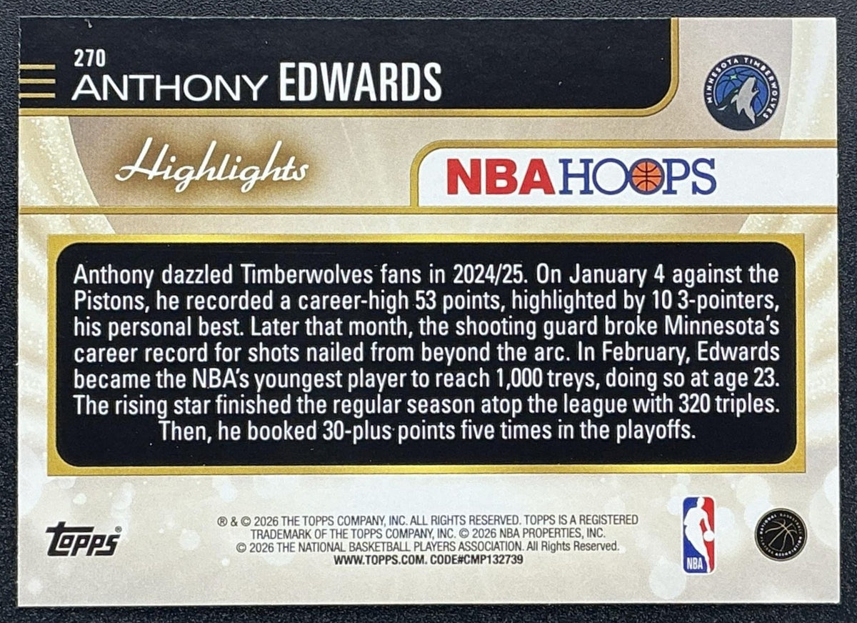 2025 Topps Hoops Anthony Edwards #270 Rainbow Foil Season Highlight