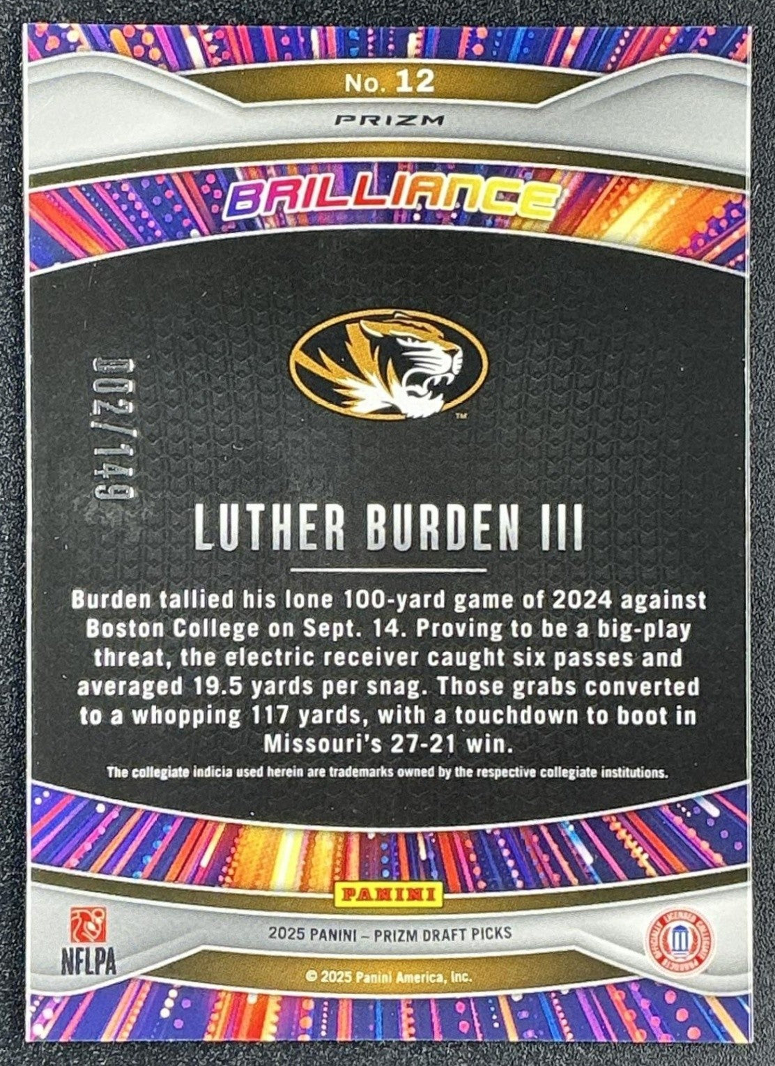 2025 Panini Prizm Draft Picks Luther Burden III #12 Brilliance Blue Ice /149